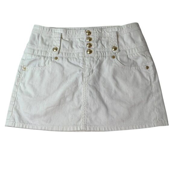 BCBG Max Azria White Denim Mini Skirt with Gold Button Detail Size 27 - Picture 1 of 6